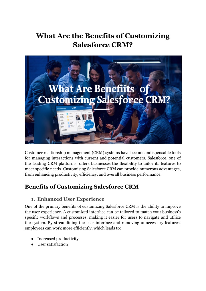 what are the benefits of customizing salesforce n.w