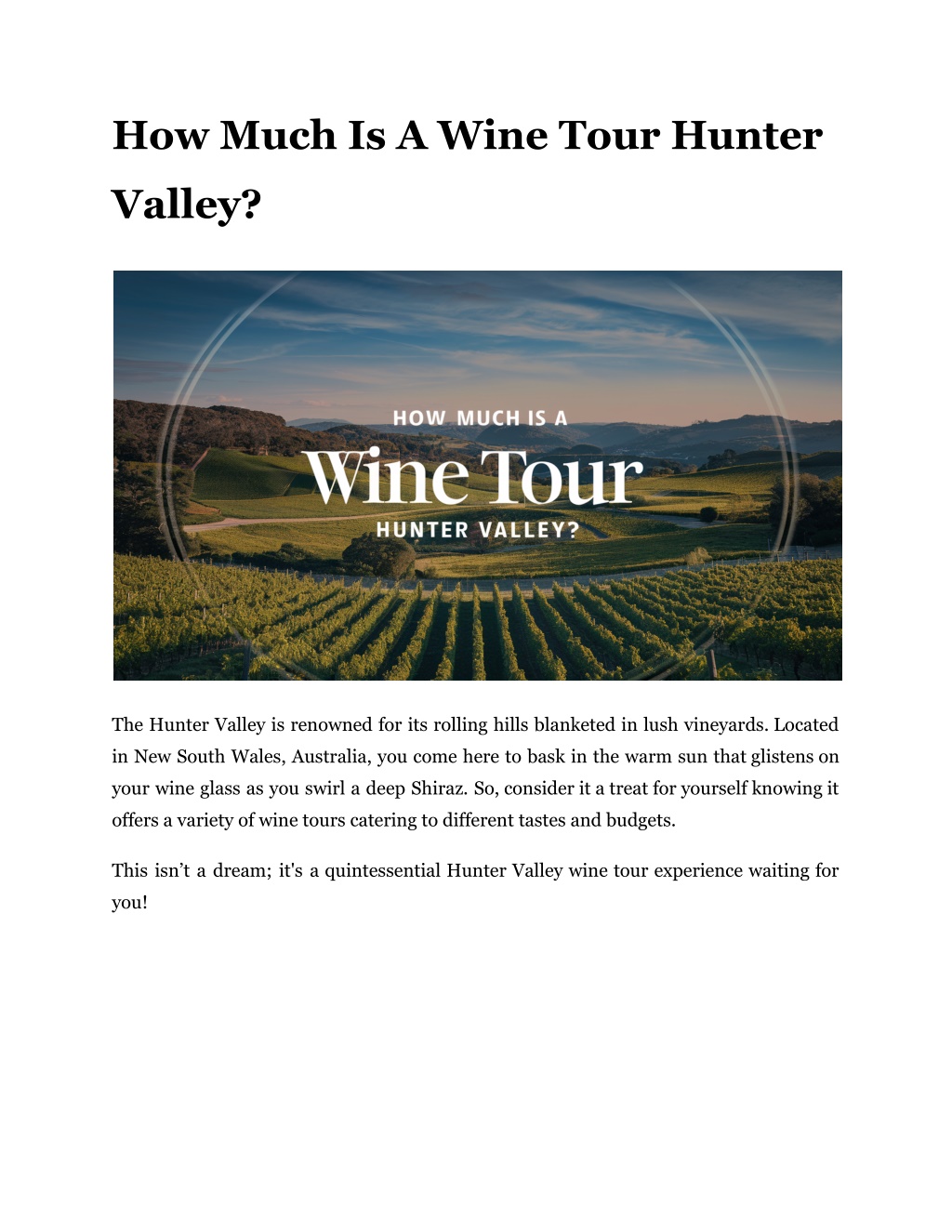 how much is a wine tour hunter l.w