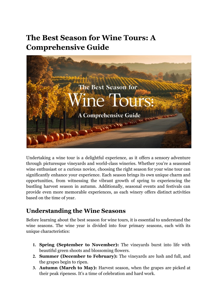 the best season for wine tours a comprehensive n.w