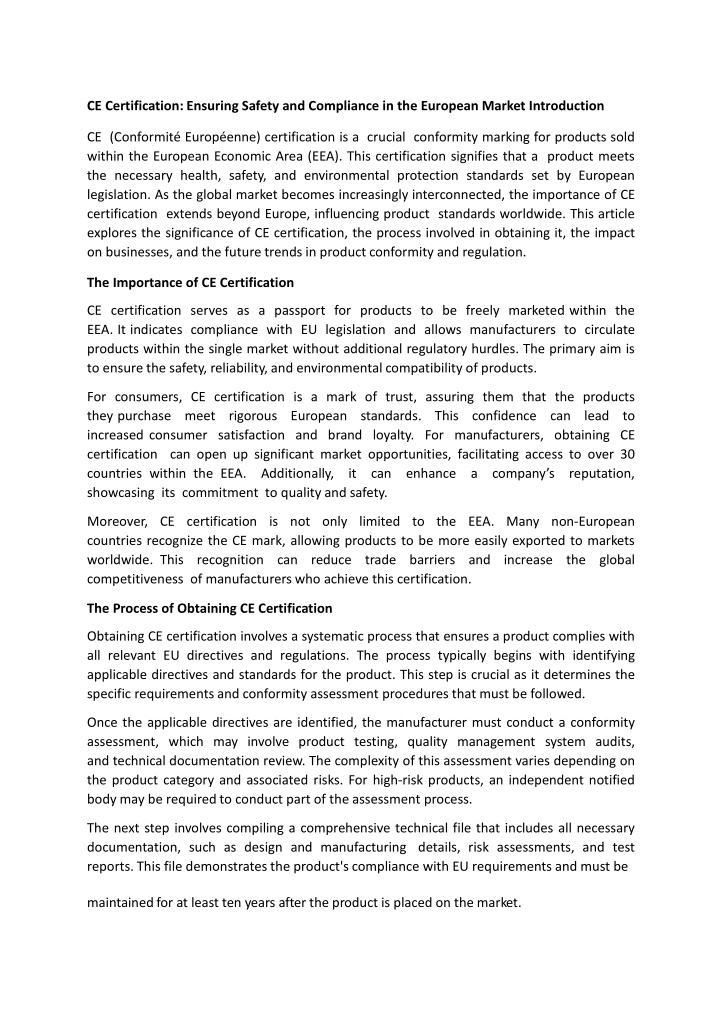 ACERCA DE CE CERTIFICATION