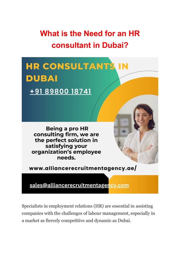what is the need for an hr consultant in dubai n.w