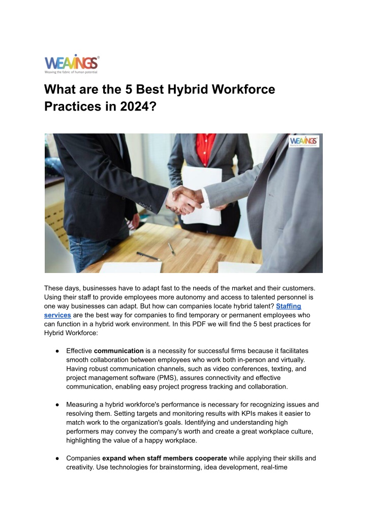 what are the 5 best hybrid workforce practices n.w