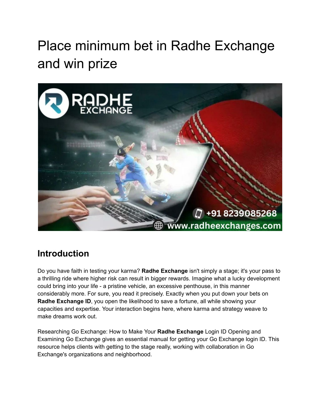 place minimum bet in radhe exchange and win prize l.w