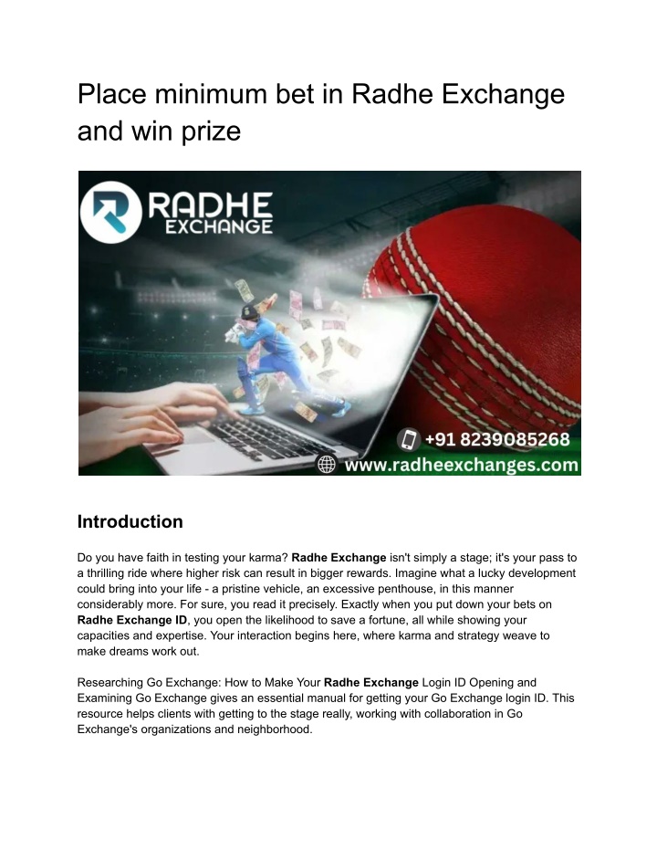 place minimum bet in radhe exchange and win prize n.w