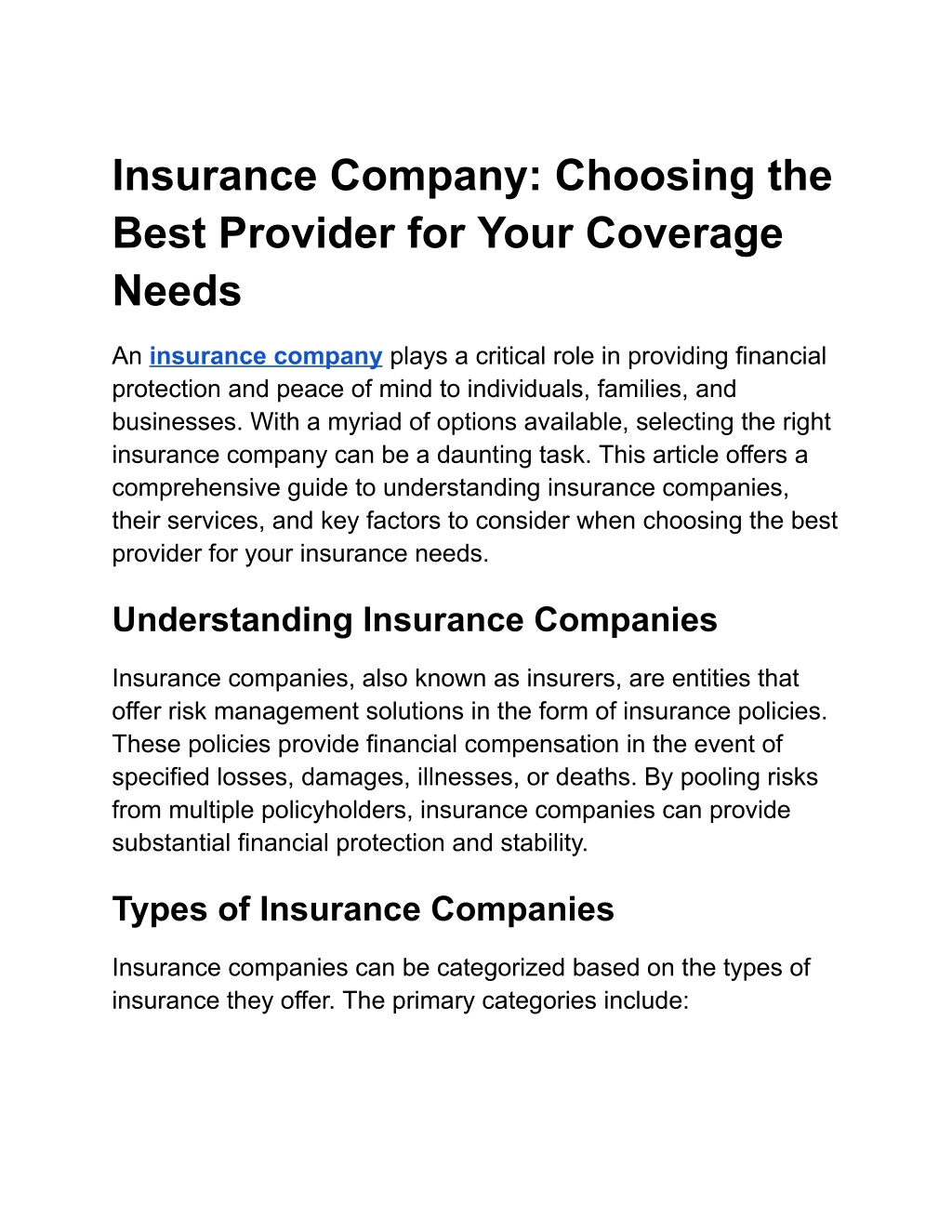 insurance company choosing the best provider l.w