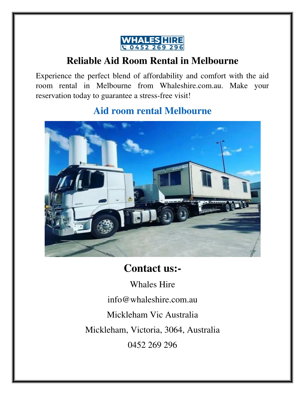 reliable aid room rental in melbourne l.w