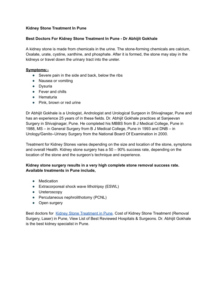 kidney stone treatment in pune n.w
