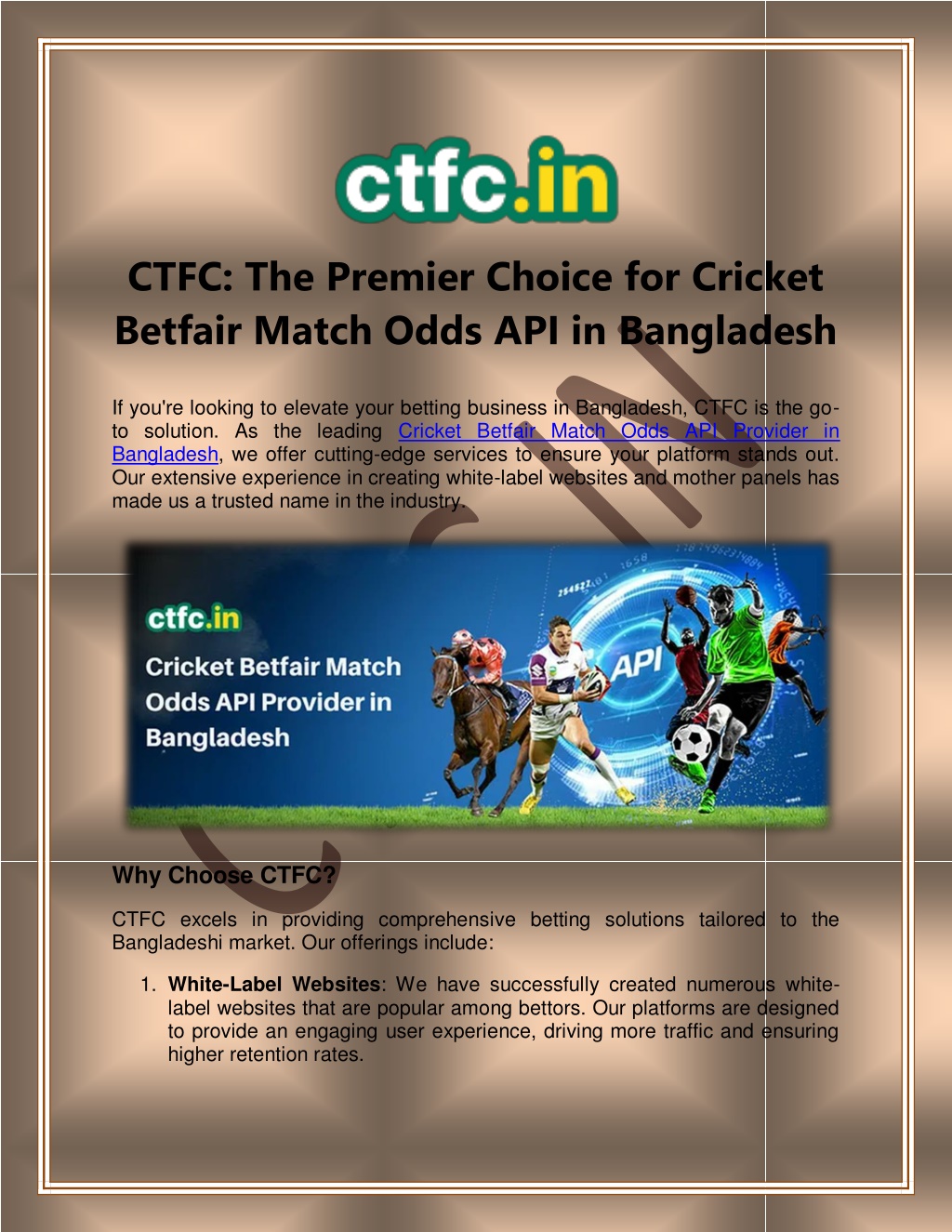 ctfc the premier choice for cricket betfair match l.w