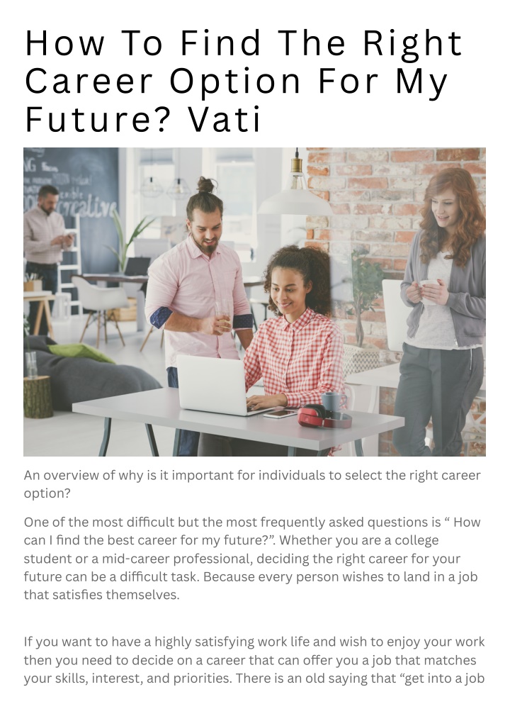 how to find the right career option for my future n.w