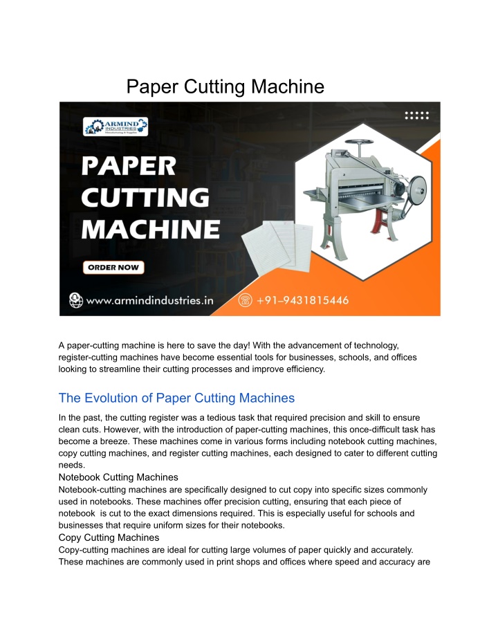 paper cutting machine n.w