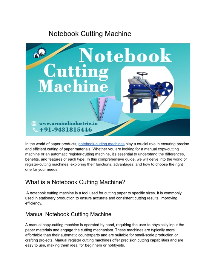 notebook cutting machine n.w