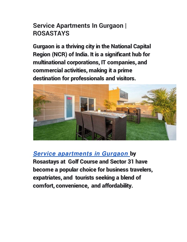 Service Apartments In Gurgaon | ROSASTAYS
