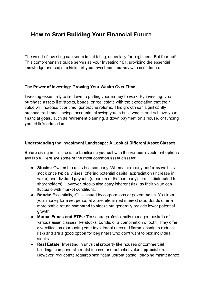 how to start building your financial future n.w