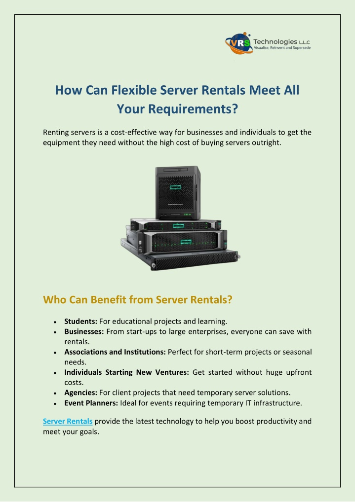 how can flexible server rentals meet all your n.w