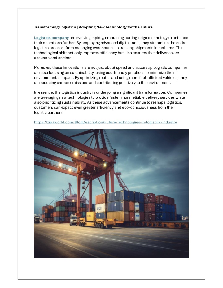 transforming logistics adopting new technology n.w