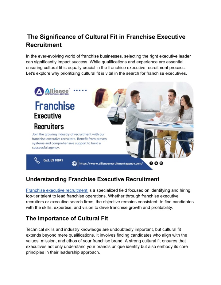 the significance of cultural fit in franchise n.w