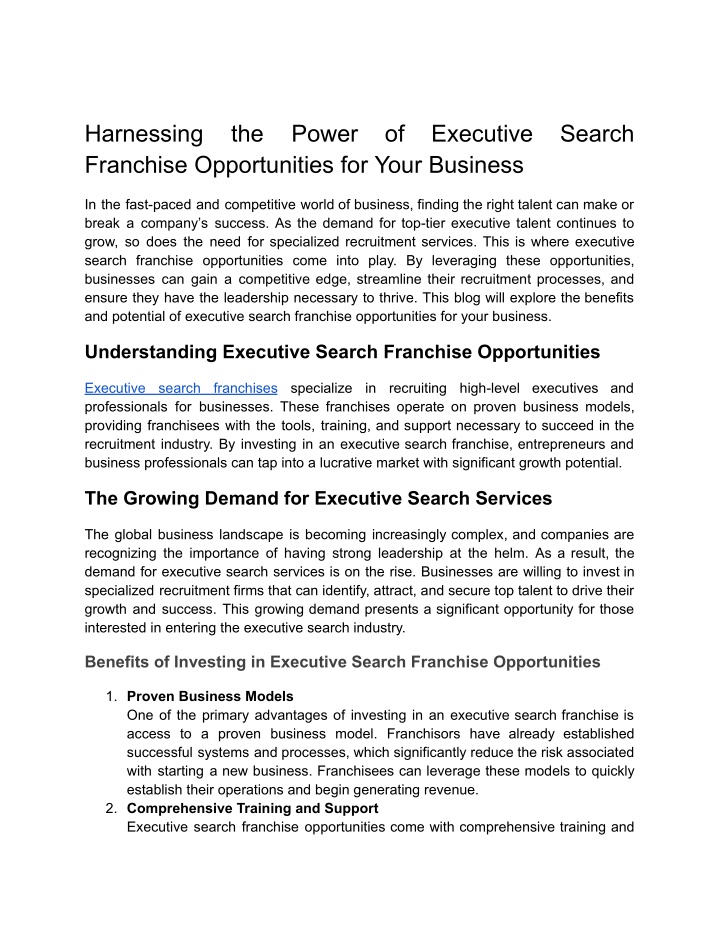 harnessing franchise opportunities for your n.w