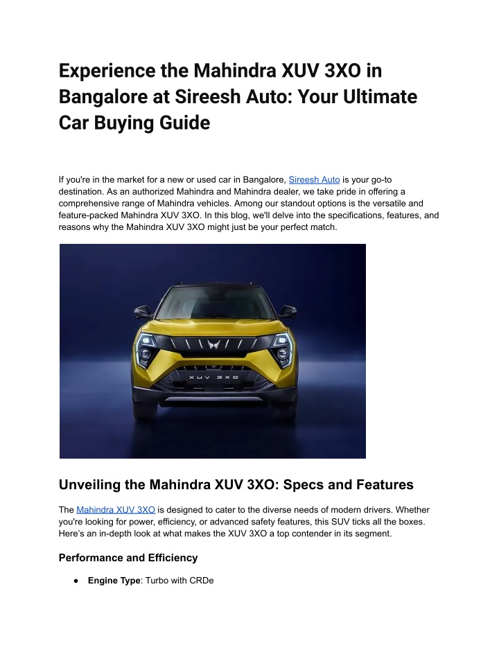 experience the mahindra xuv 3xo in bangalore n.w