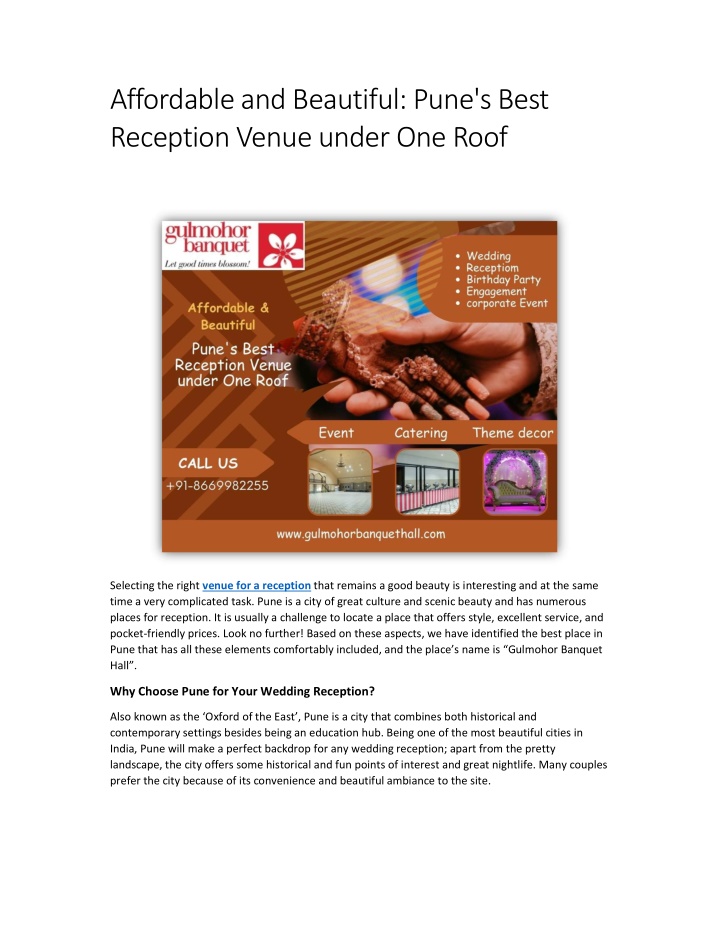 affordable and beautiful pune s best reception n.w