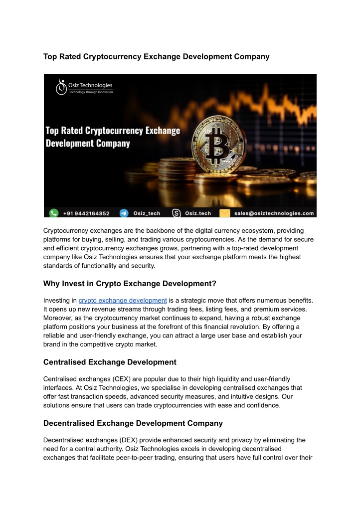 top rated cryptocurrency exchange development n.w