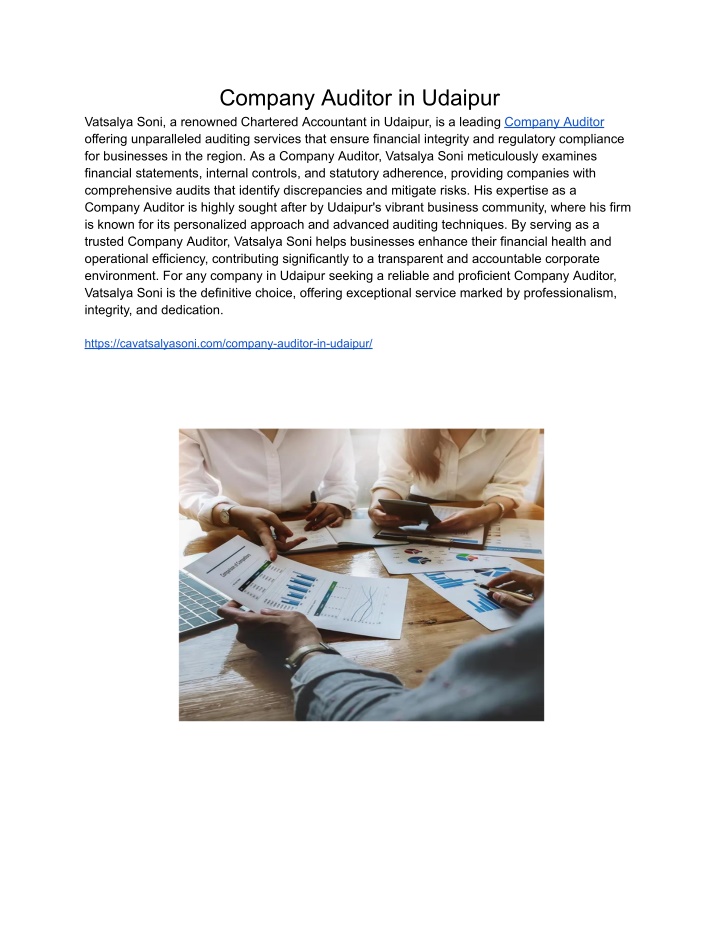 company auditor in udaipur vatsalya soni n.w