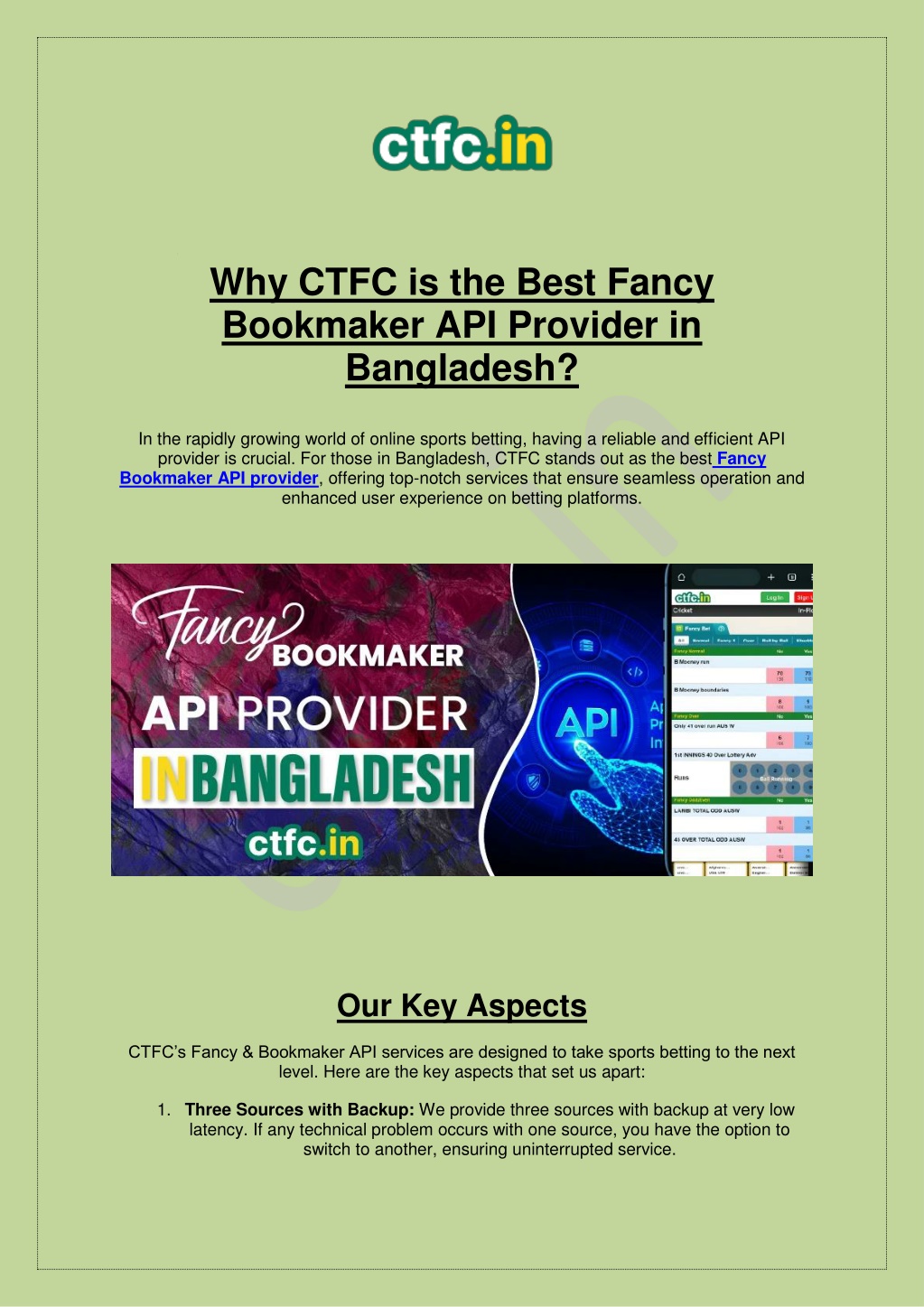 why ctfc is the best fancy bookmaker api provider l.w