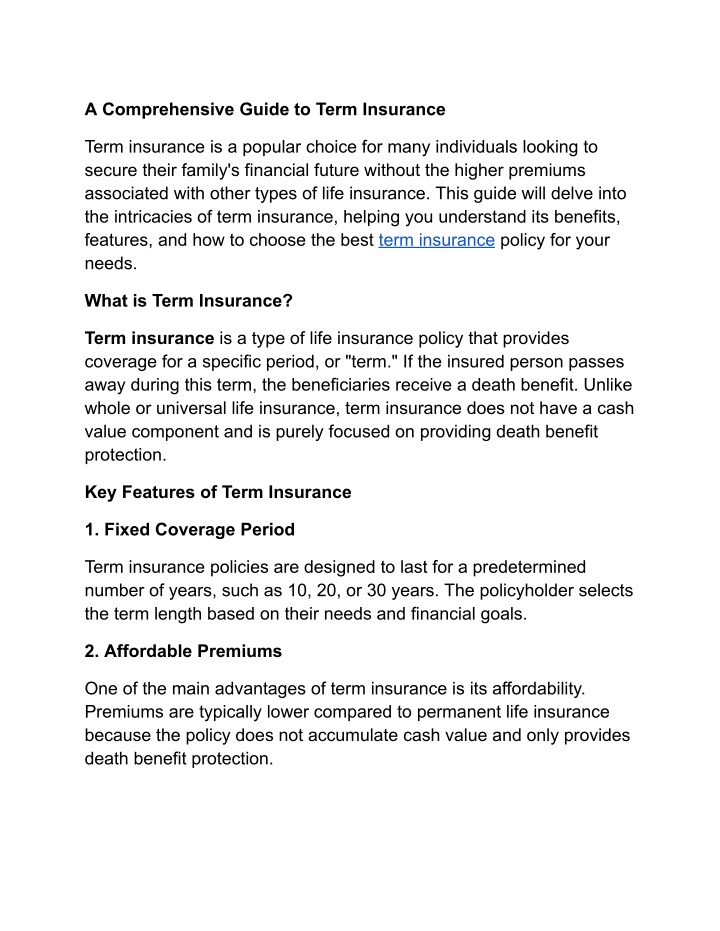 a comprehensive guide to term insurance n.w