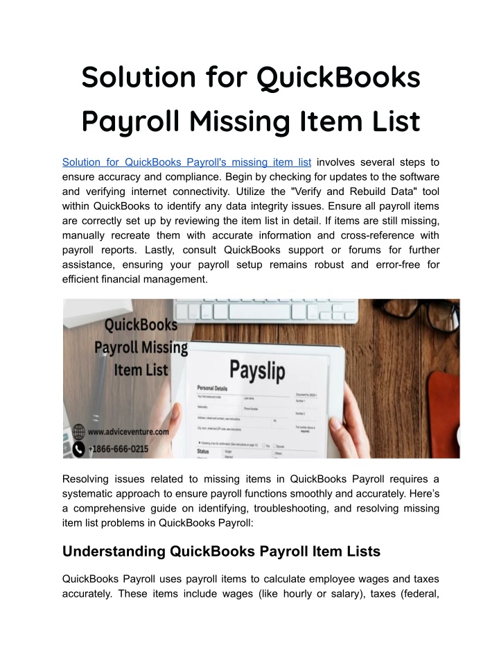 solution for quickbooks payroll missing item list n.w