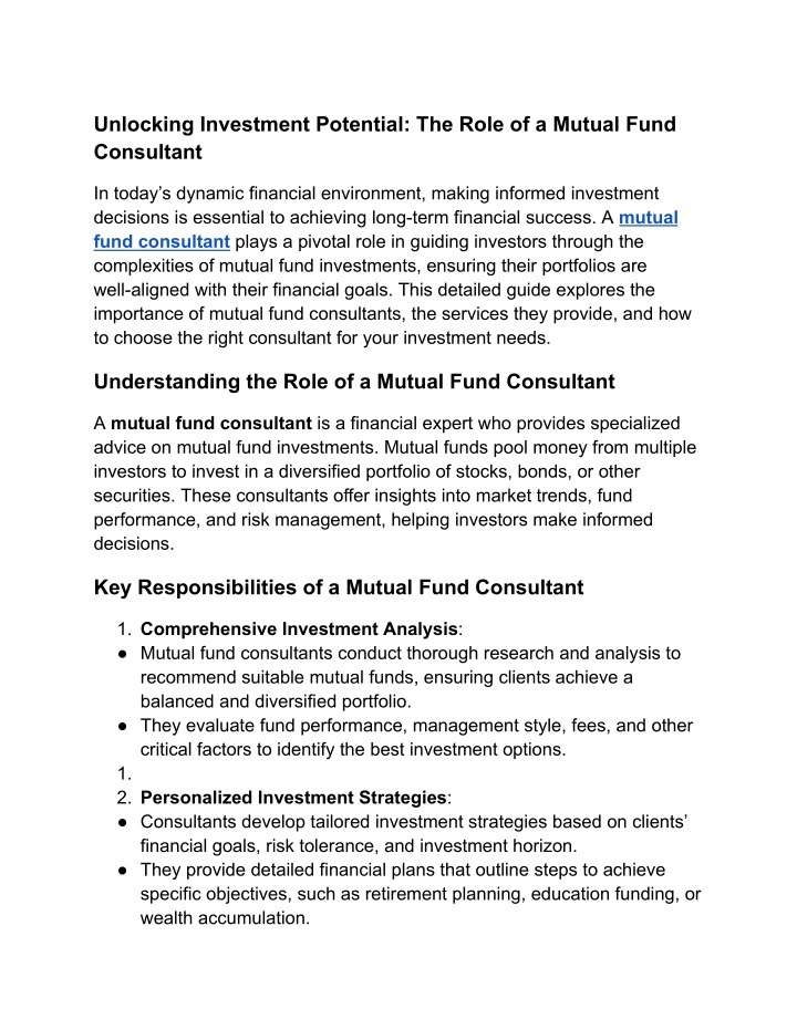 unlocking investment potential the role n.w