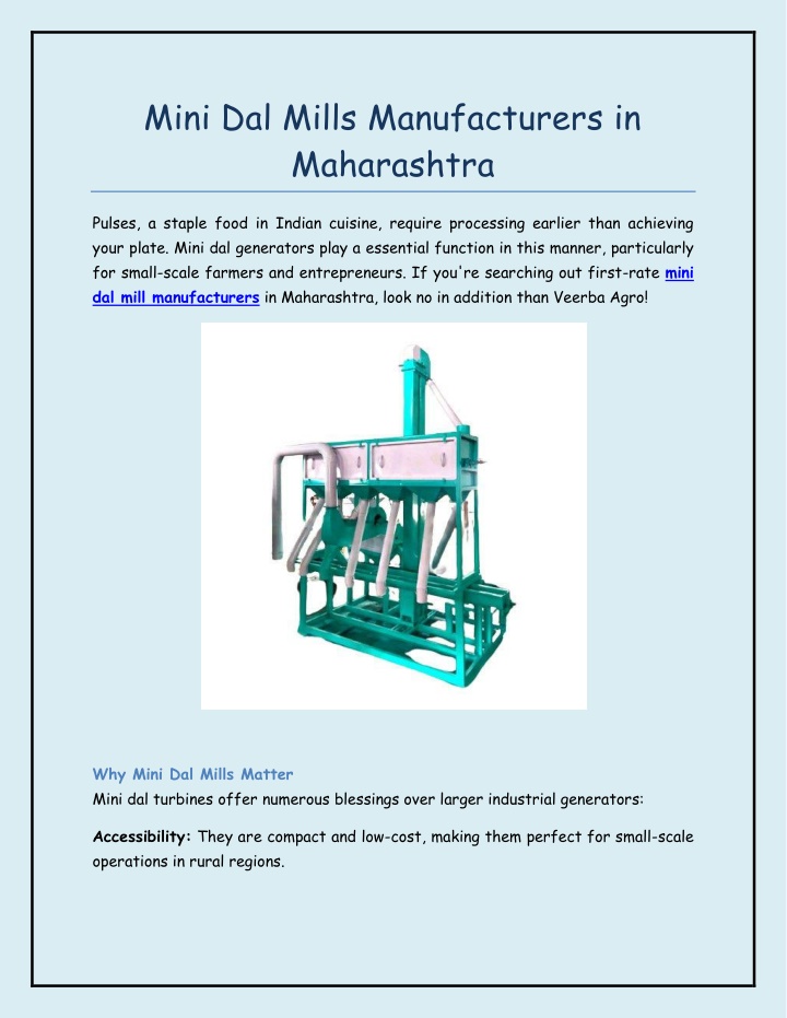mini dal mills manufacturers in maharashtra n.w