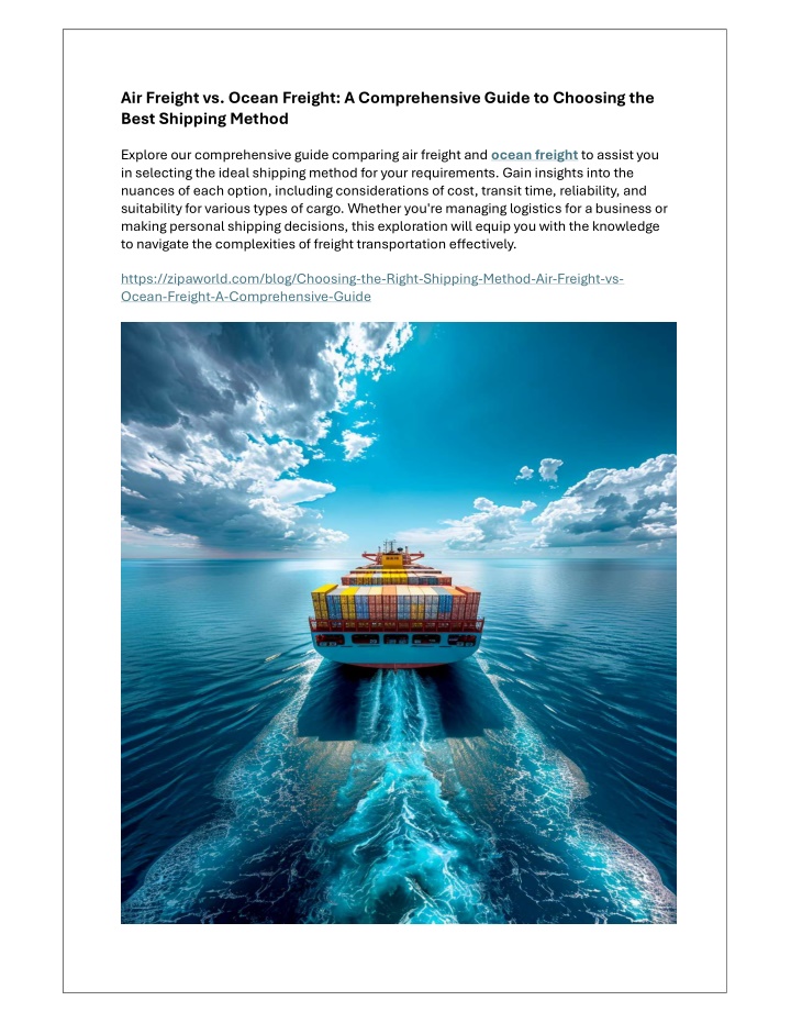 air freight vs ocean freight a comprehensive n.w