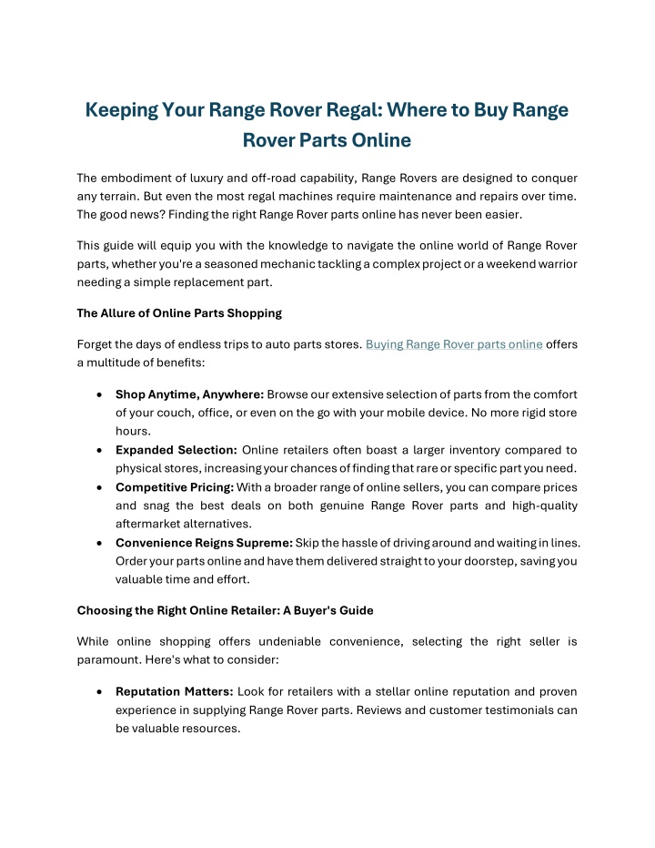 keeping your range rover regal where to buy range n.w