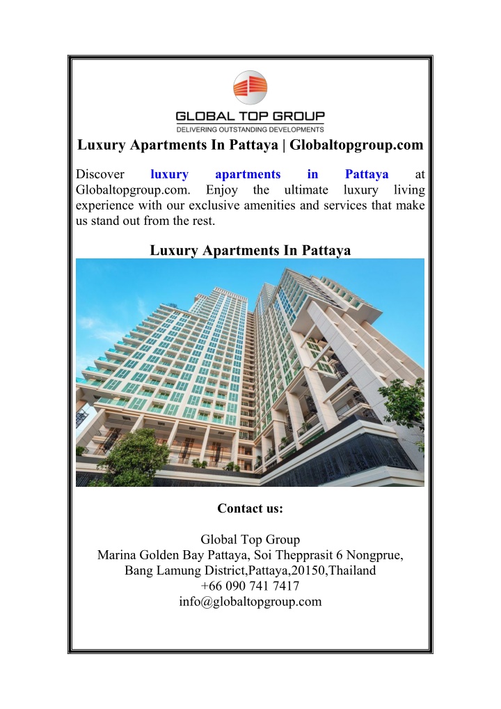 luxury apartments in pattaya globaltopgroup com n.w