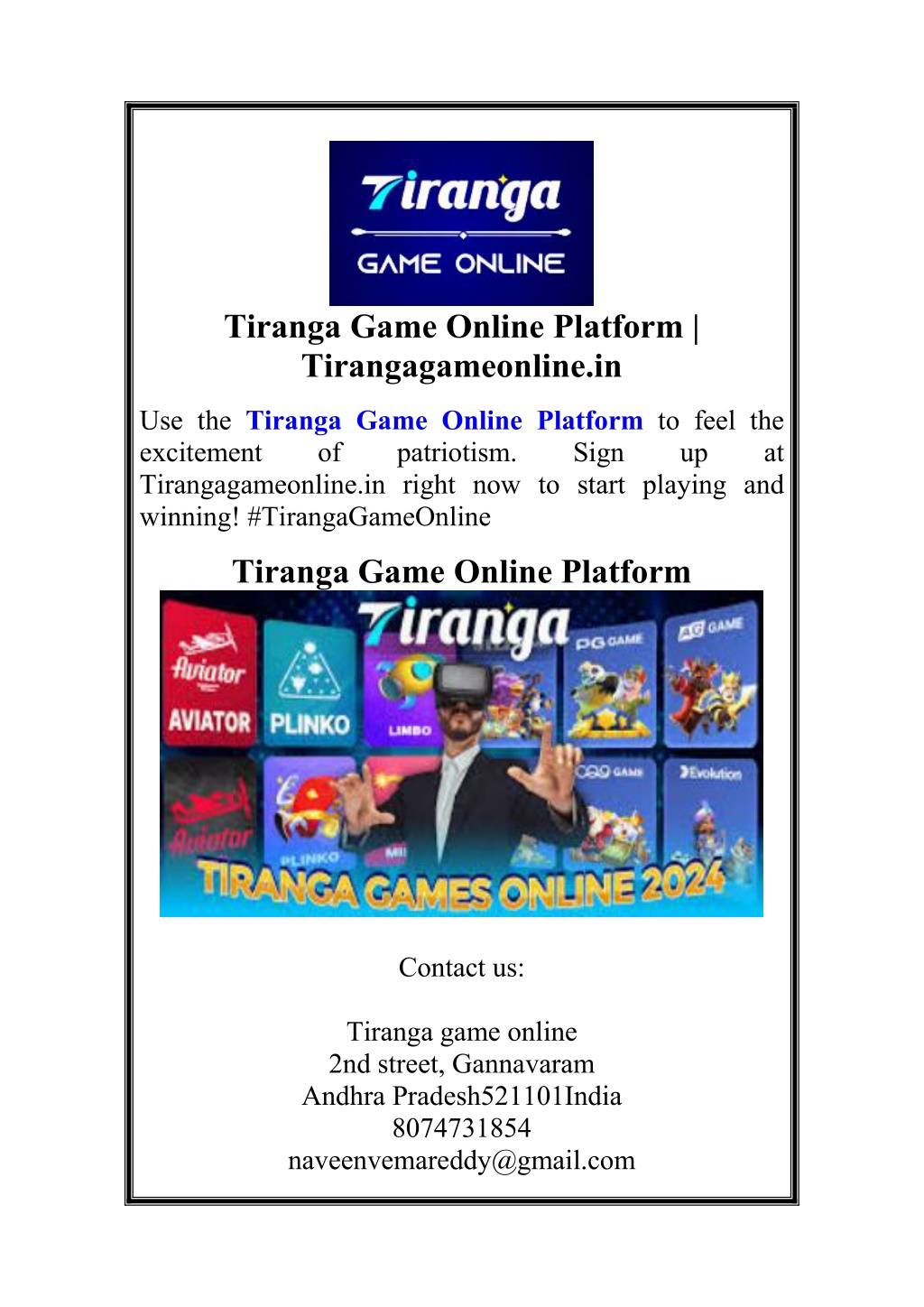 tiranga game online platform tirangagameonline in l.w