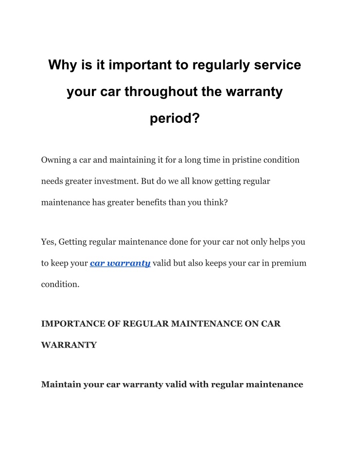 why is it important to regularly service n.w