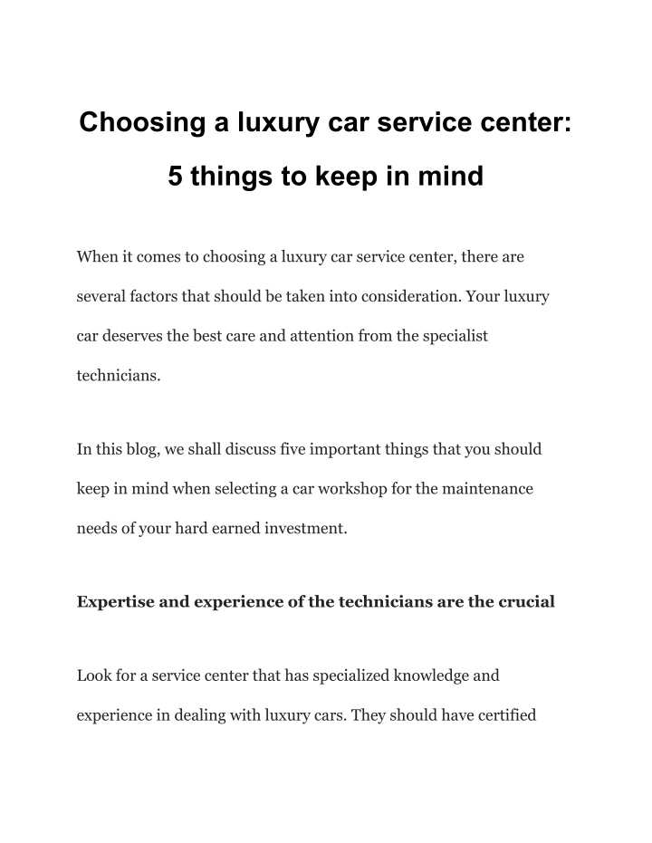 choosing a luxury car service center n.w