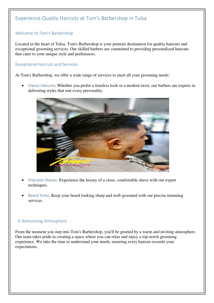 experience quality haircuts at tom s barbershop n.w