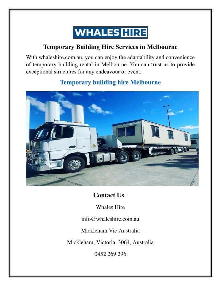 temporary building hire services in melbourne n.w
