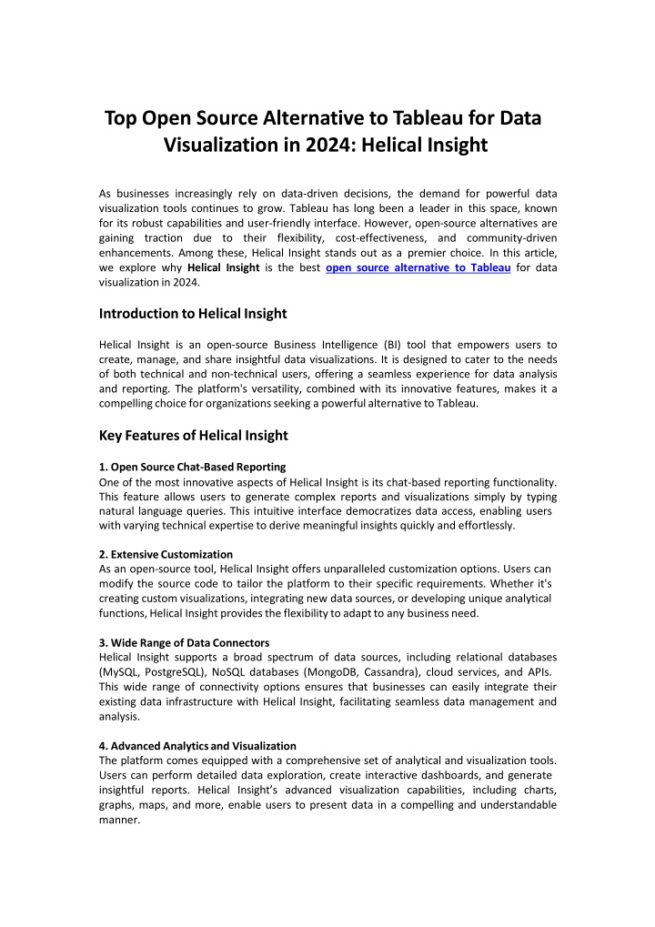 Open Source Alternative to Tableau for Data Visualization in 2024