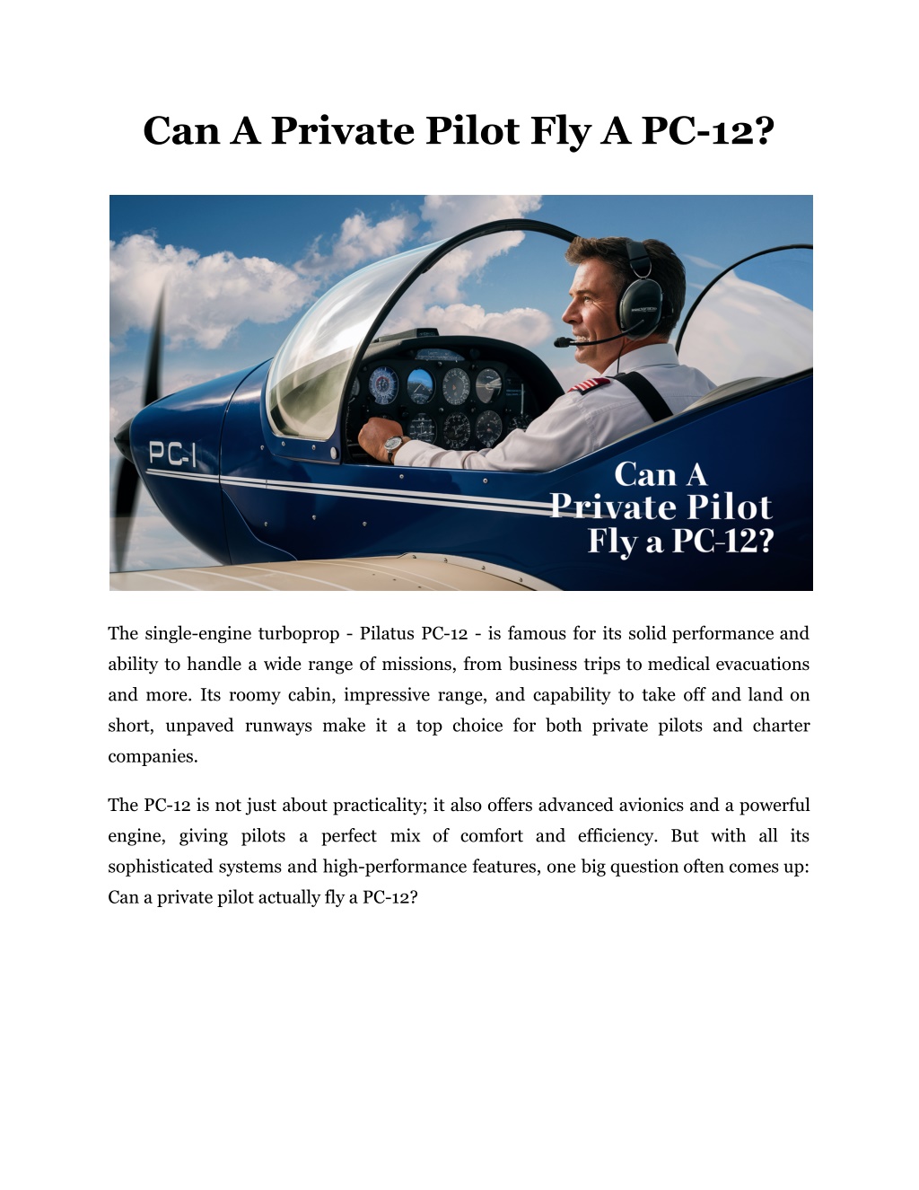 can a private pilot fly a pc 12 l.w