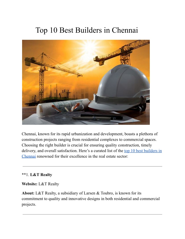 top 10 best builders in chennai n.w