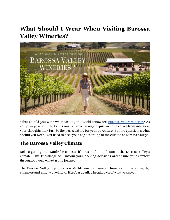 what should i wear when visiting barossa valley n.w