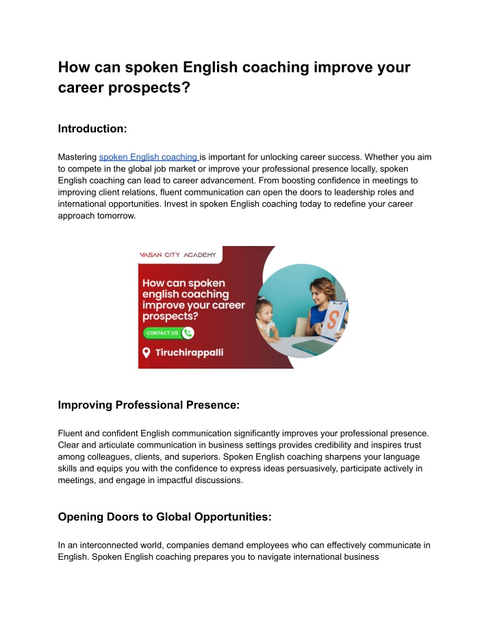 how can spoken english coaching improve your n.w