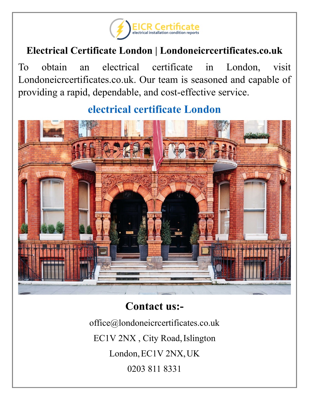 electrical certificate london l.w