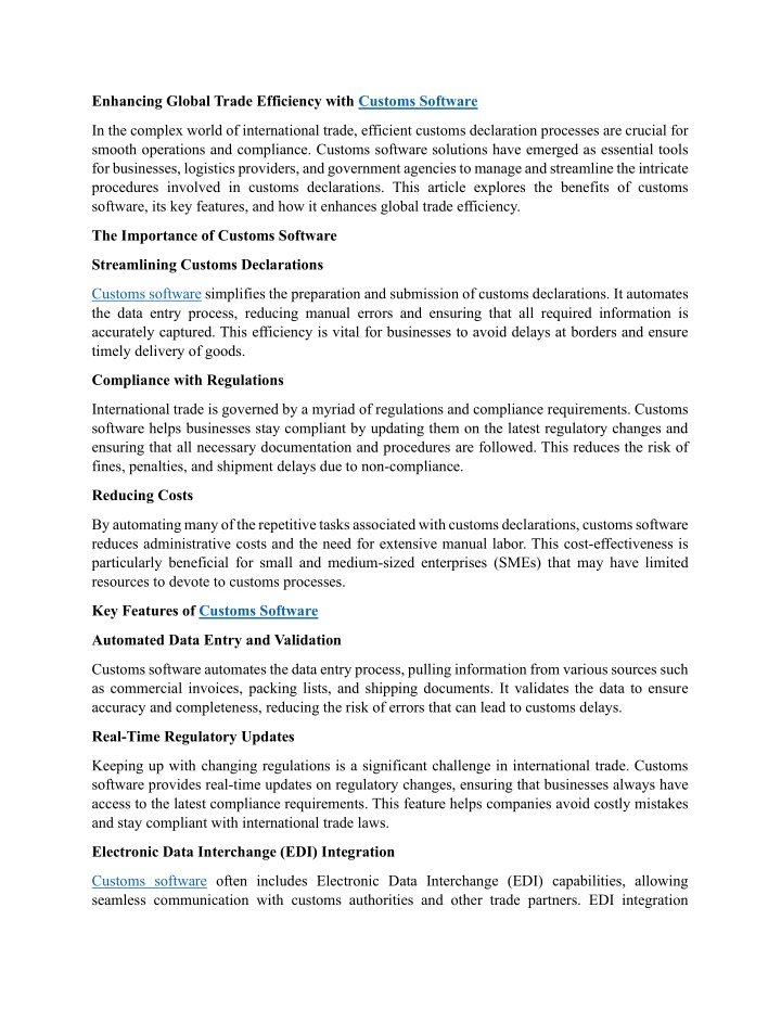 enhancing global trade efficiency with customs n.w