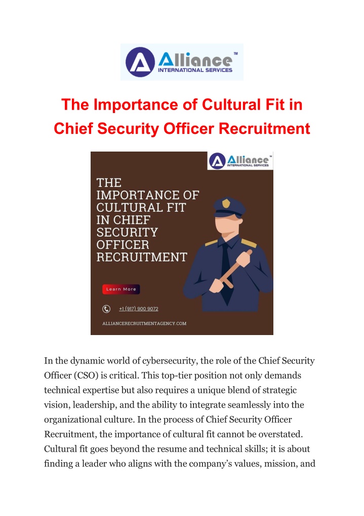 the importance of cultural fit in chief security n.w