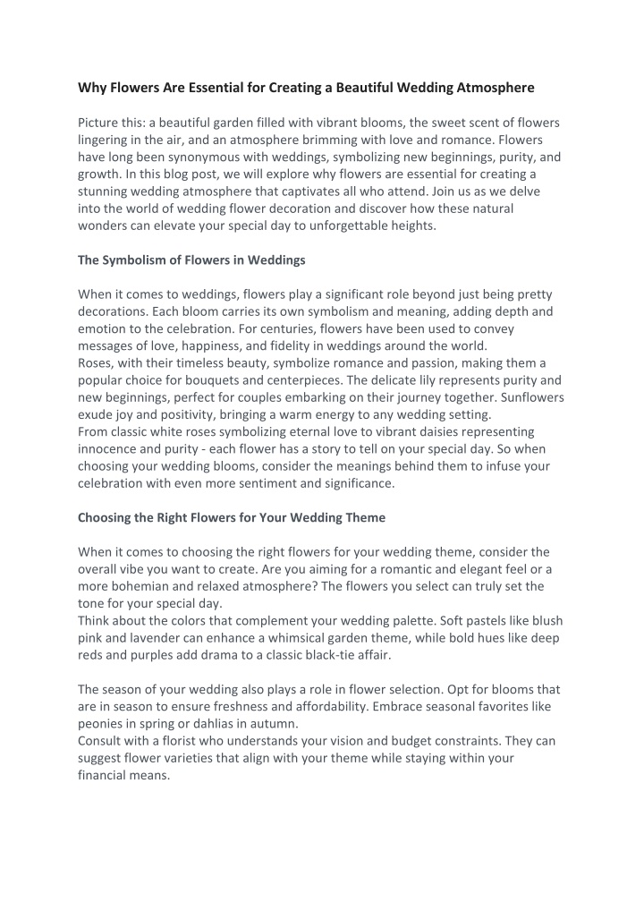 why flowers are essential for creating n.w