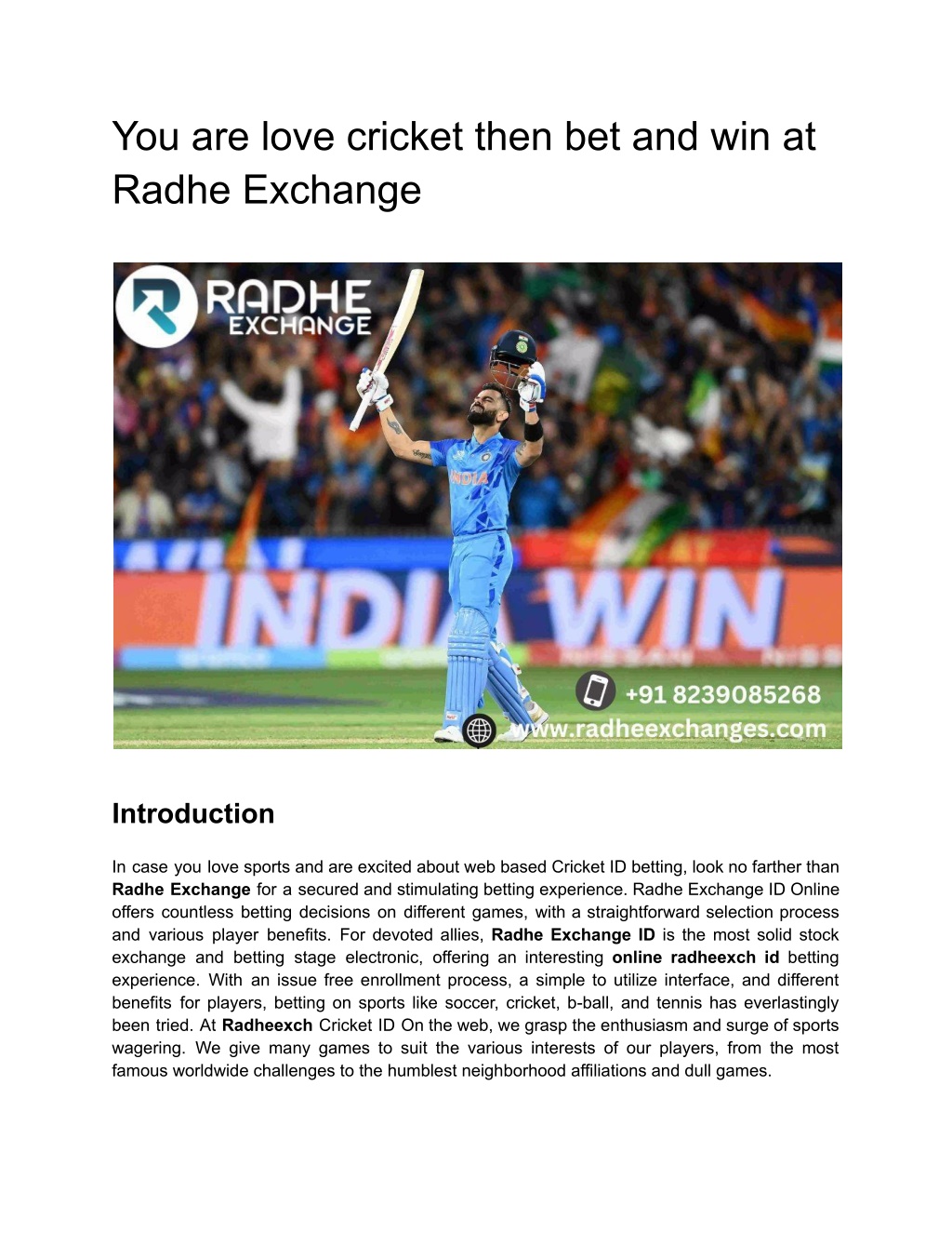 you are love cricket then bet and win at radhe l.w