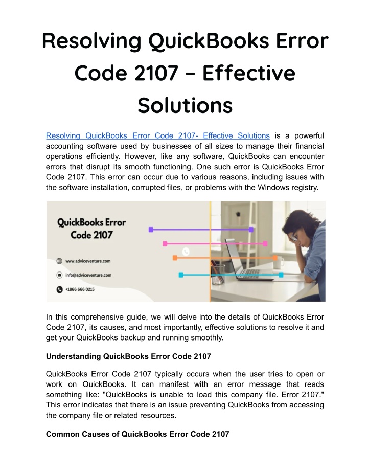 resolving quickbooks error code 2107 e ective n.w