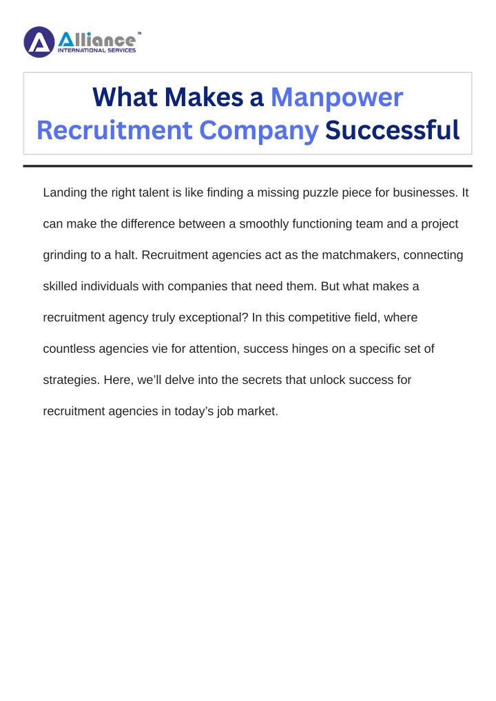 what makes a manpower recruitment company n.w